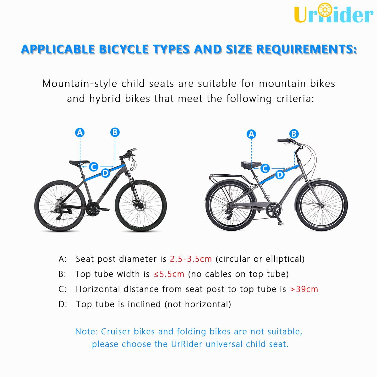 UrRider Child Bike Seat, Front Mount Kids Bike Seat,Fits Most Mountain Bikes, Portable, Tool-Free, Quick-Release,ultra-light, Toddler Bike Seat for