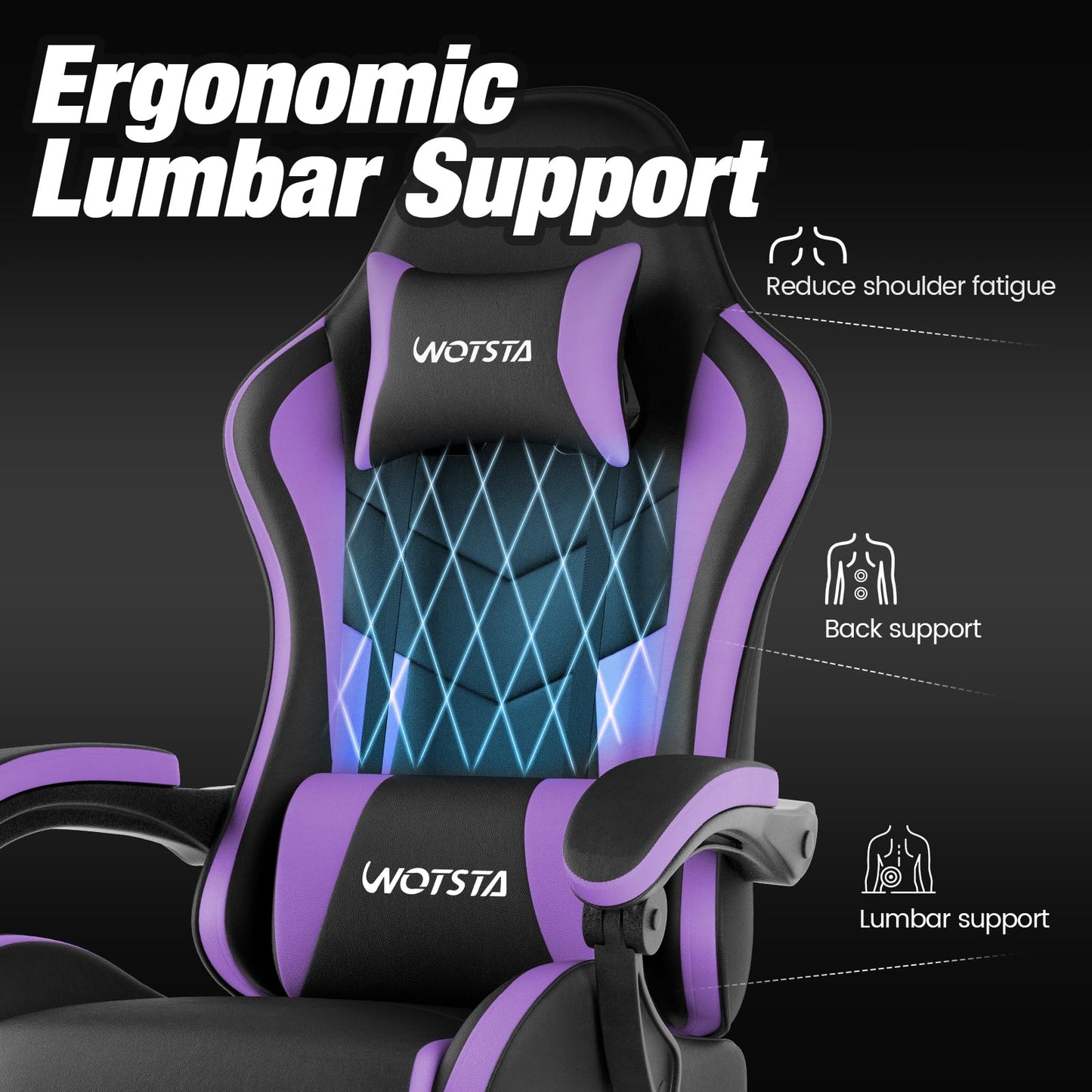 Gaming Chair with Footrest, Ergonomic Gaming Chair, Computer Chair with Lumbar Support, Head Rest