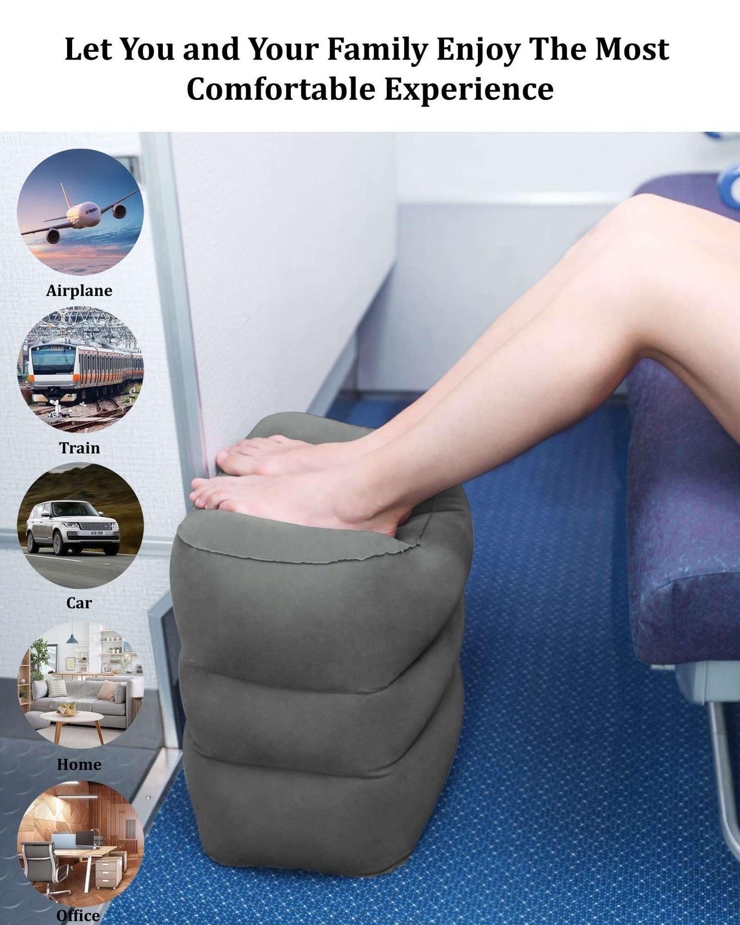 Inflatable Travel Foot Rest Pillow,Airplane Travel Pillow, Office Footrests, Adjustable 3 Layers Height Leg Rest Pillow