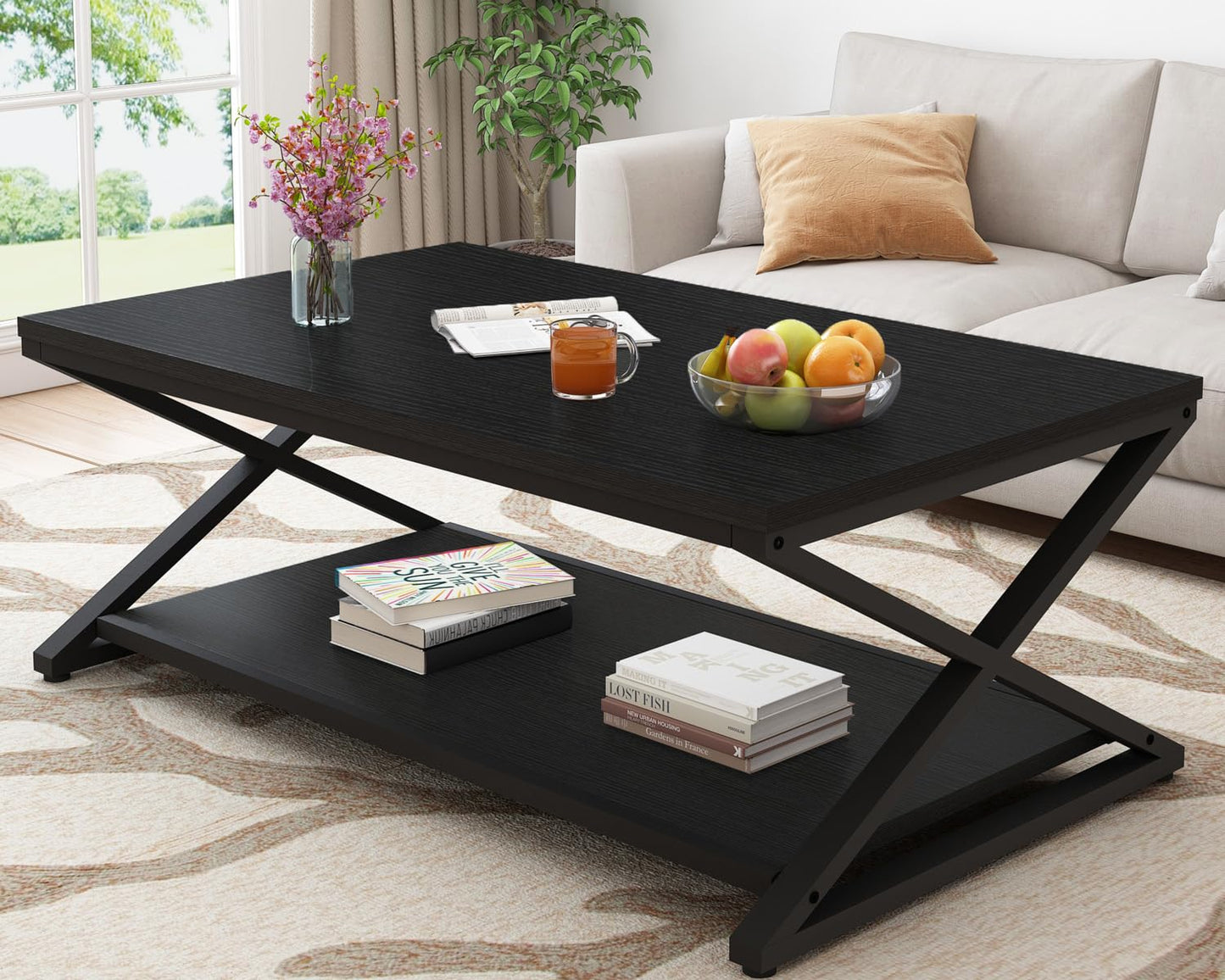 HSH Coffee Table for living room coffee tables Storage 120cm Black Oak