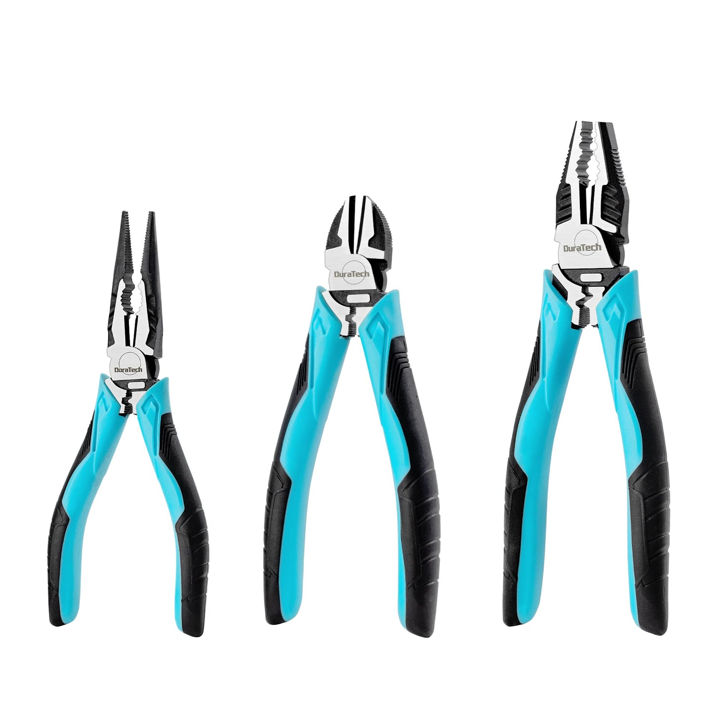 DURATECH 3 Pcs High Leverage Plier Set, 200 mm Combination Plier, 160 mm Diagonal Cutting Pliers,160 mm Long Nose Pliers, for Home and Professional