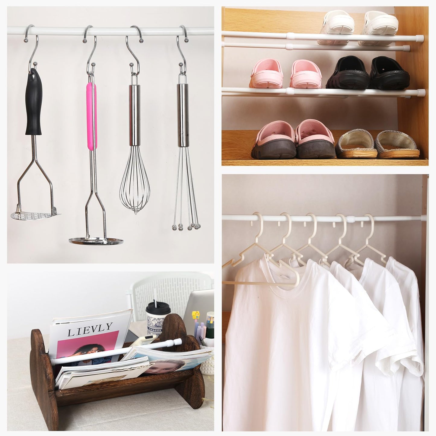 GOOWIN 40-70cm Tension Rod,3 Pcs Tension Rods for Curtains,No Drilling Spring Adjustable Small Tension Rod for Curtain,Bookshelf,Cupboard,Wardrobe