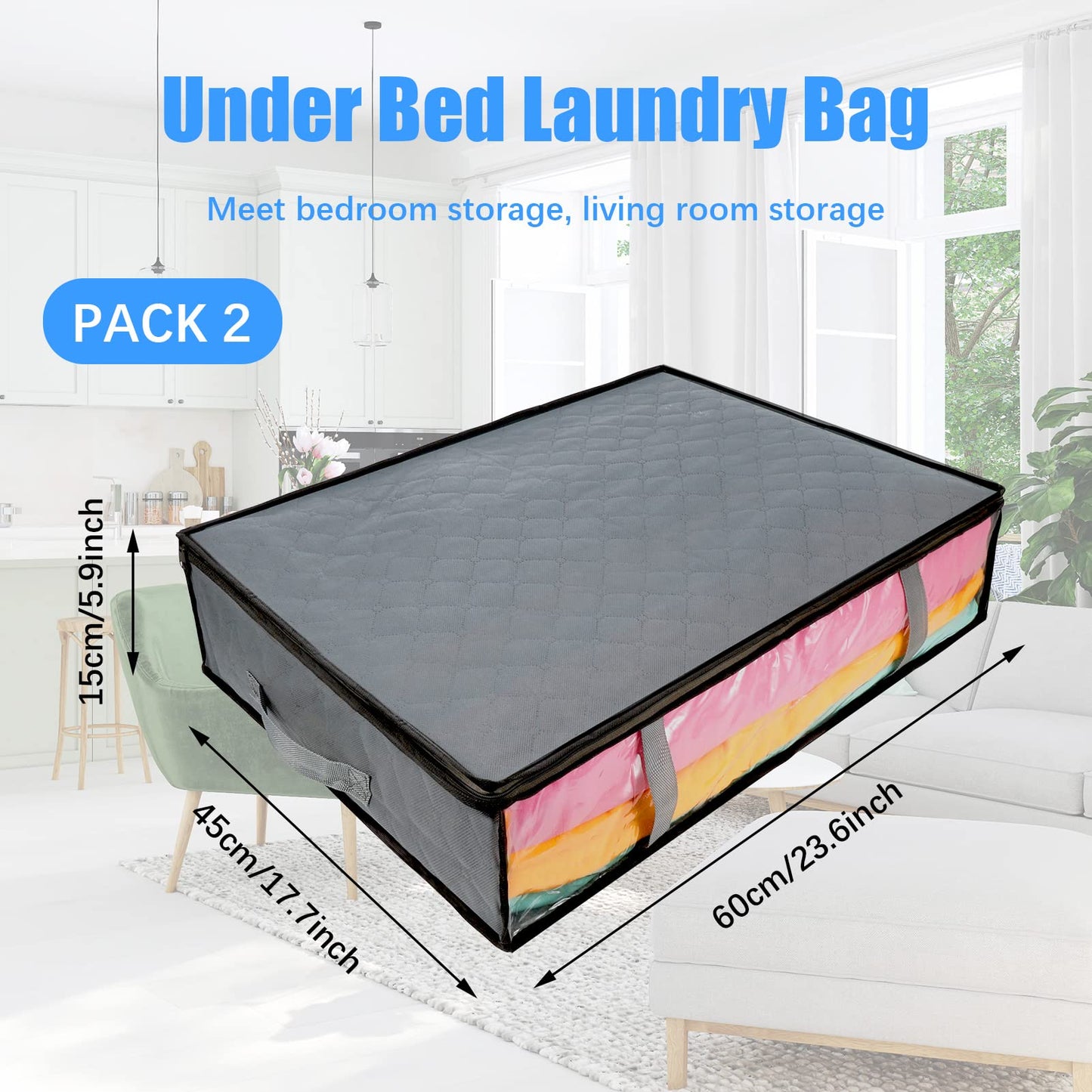 Opopark 2 Pack Underbed Storage Bags with Zips and Reinforced Handle