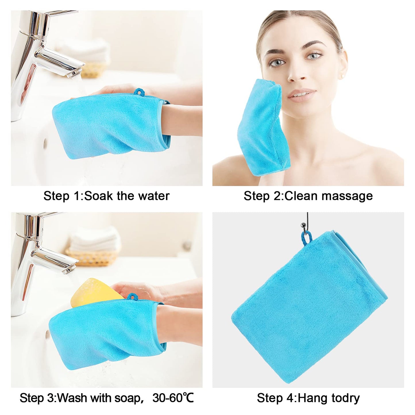 PHOGARY 10 Pack Microfiber Body Wash Mitts, Flannel Soft Face Mitten, Bath Spa Cloth, Reusable Makeup Remover Mitt Gloves