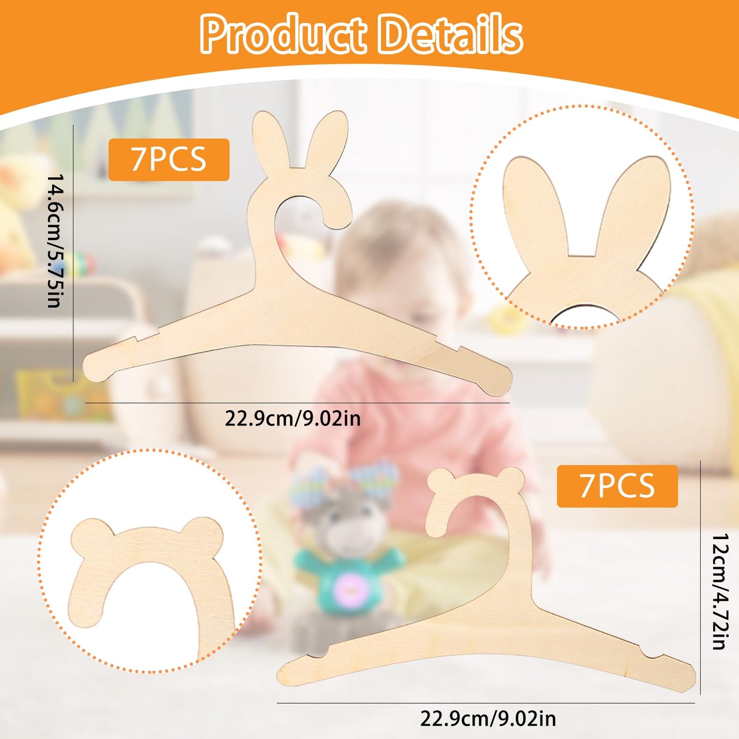 14pcs Decorative Baby Clothes Wooden Hangers, Bear Shaped Baby Hangers