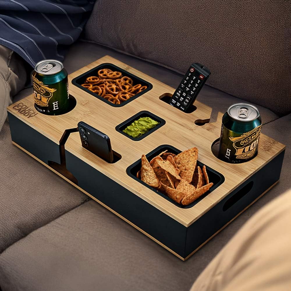 mikamax Couch Caddy - Sofa Organiser for Armrest - Convenient Storage for Sofa or Bed - Black