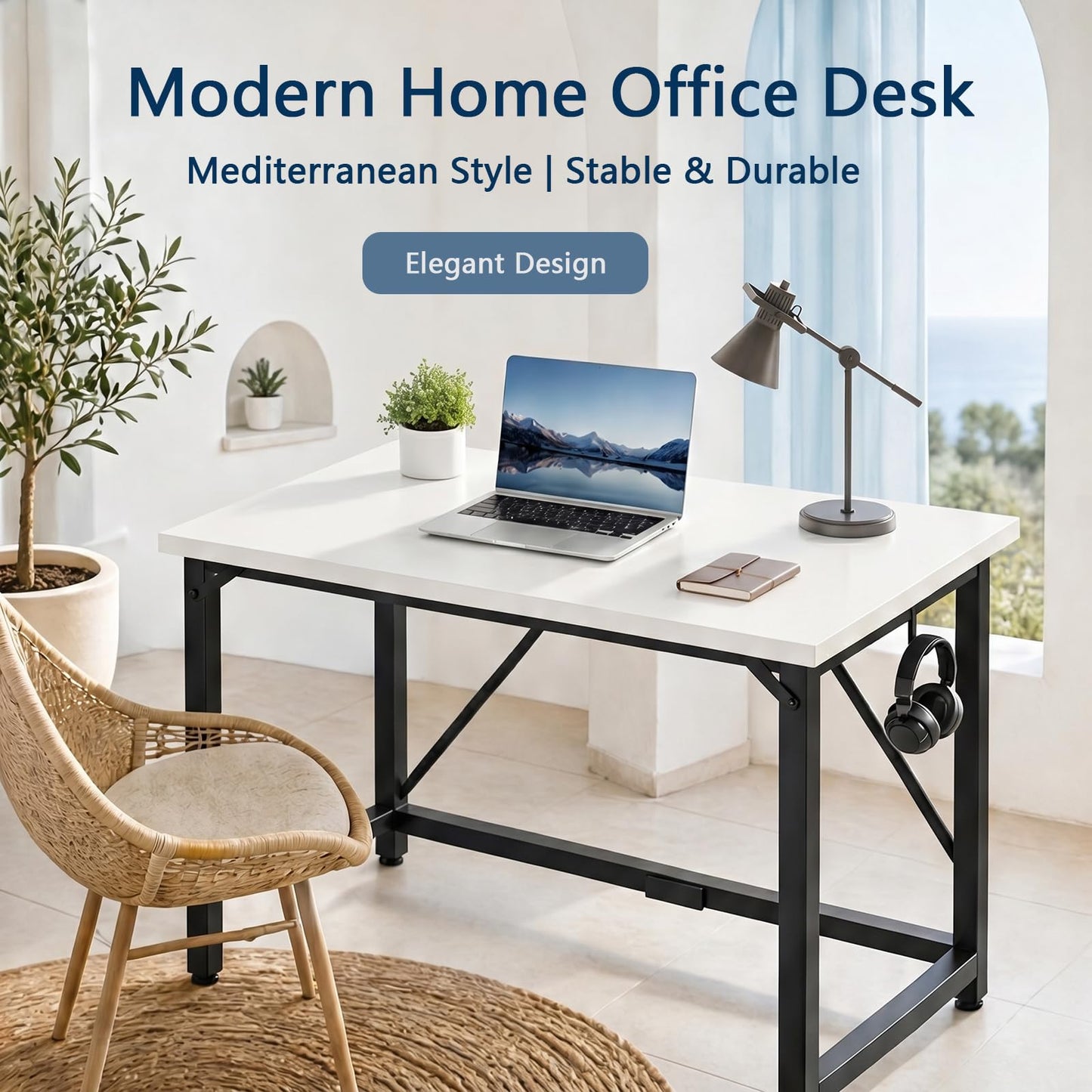 JUMMICO 100×50cm Computer Desk, Compact Home Office Writing Desk, Small Study Laptop Workstation for Limited Space, Quick Assembly, Metal Frame, White