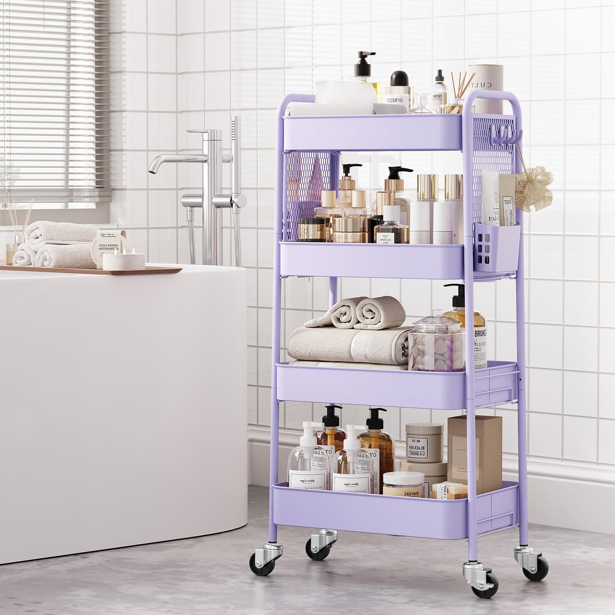 Urackify 4 Tier Storage Trolley on Wheels, Purple