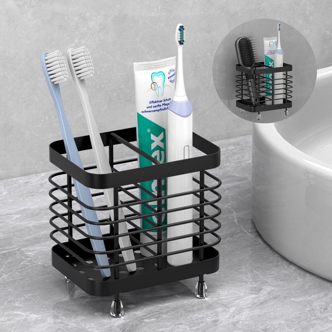 Luxspire Toothbrush Holders for Bathroom, Stainless Steel Electric Toothbrush Holder with Drain Holes, Toothbrush Toothpaste Razor Holder for Shower,