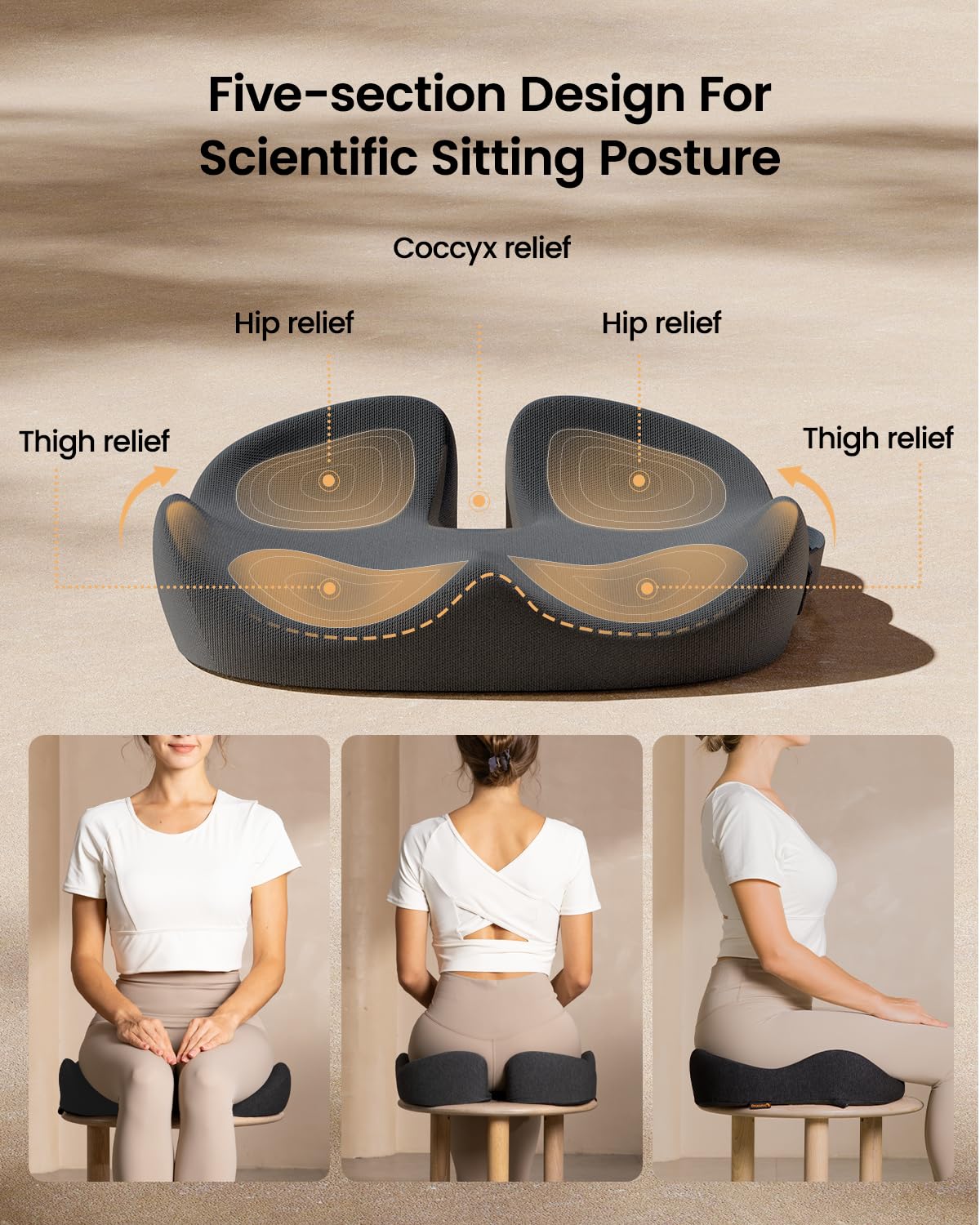 ProtoArc Seat Cushion for Tailbone Pain Relief, Office Chair Cushion, Extra Large Ergonomic Memory Foam Seat Cushion for Home, Car, Pressure Relief