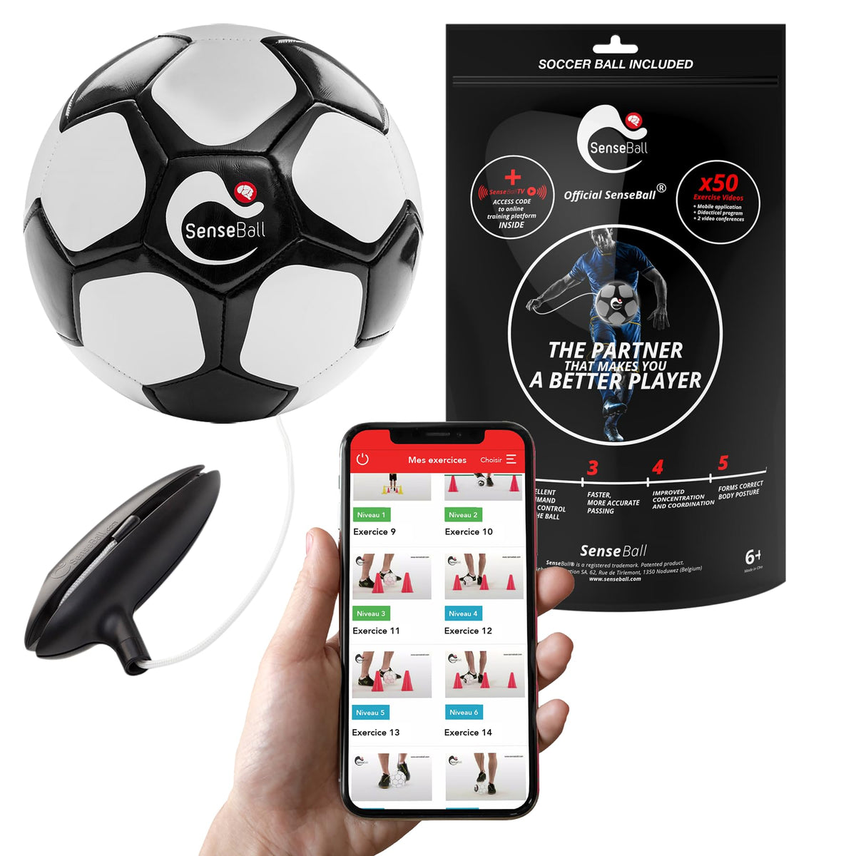SenseBall Smart Football - Training Equipment for Kids and Adults - Trainer App with Exercises & Routines - Football Presents