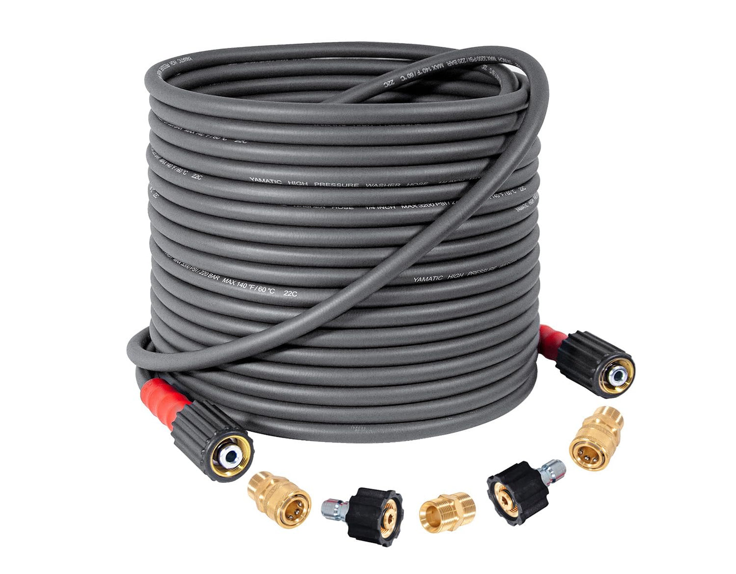 YAMATIC Super Flexible Pressure Washer Hose 15M/50FT 1/4", Kink Resistant 3200 PSI/220 Bar Heavy Duty Power Washer Extension Replacement Hose with
