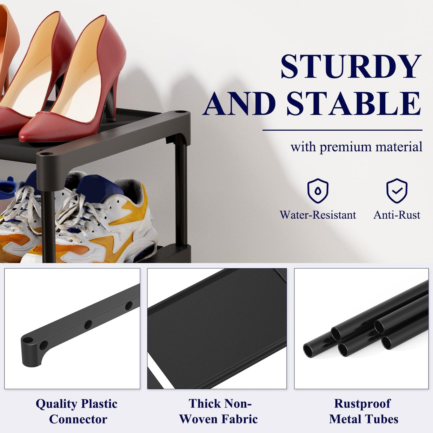 Kitsure Premium Non-Woven Shoe Rack Shelf, 70 x 30 x 78 cm, Black