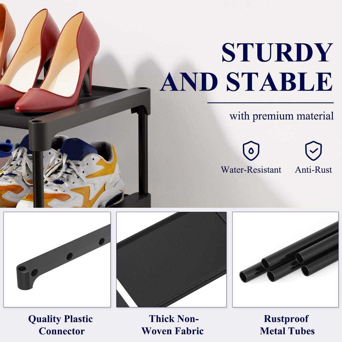 Kitsure Premium Non-Woven Shoe Rack Shelf, 70 x 30 x 62 cm, Black