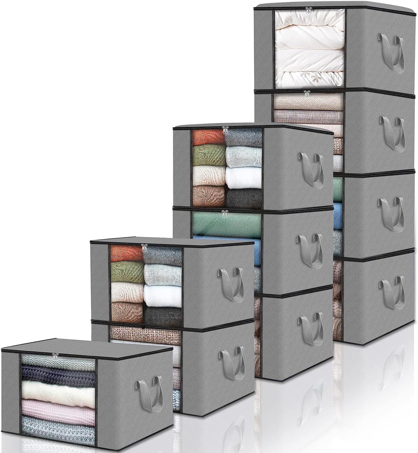 edihome, Clothes Storage Bag, (10 pieces), Wardrobe Organiser, with Reinforced Handles, Heavy Duty Cloth Pouches with Transparent Window