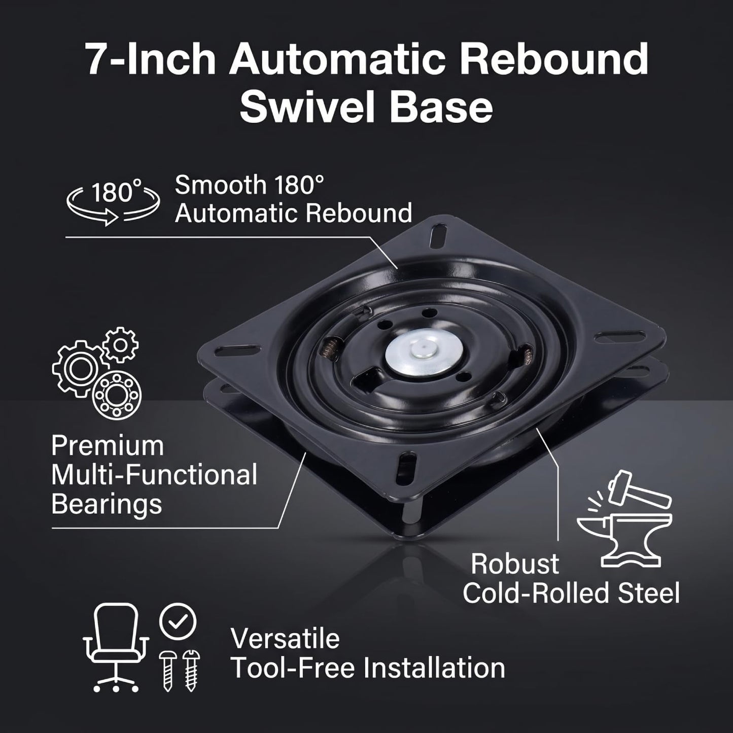 7in Chair Turntable Base, Rotating Seat Plate, Hardware