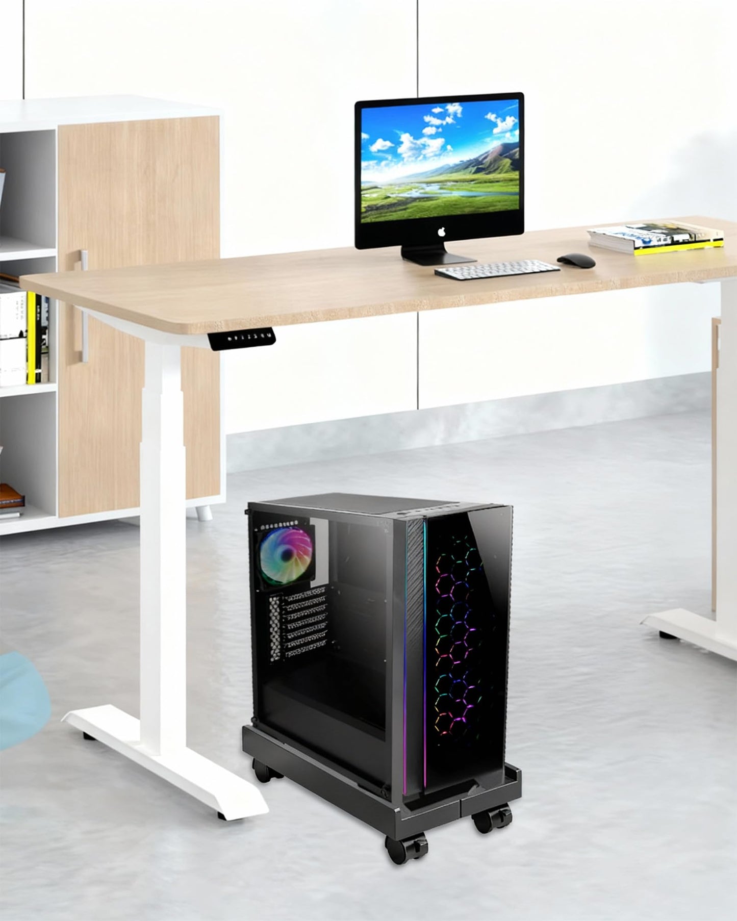 BOTEWO PC Stand with Wheels: Computer PC Tower Stand Adjustable CPU Holder Trolley Under Desk Universal for Home Office Desk PC