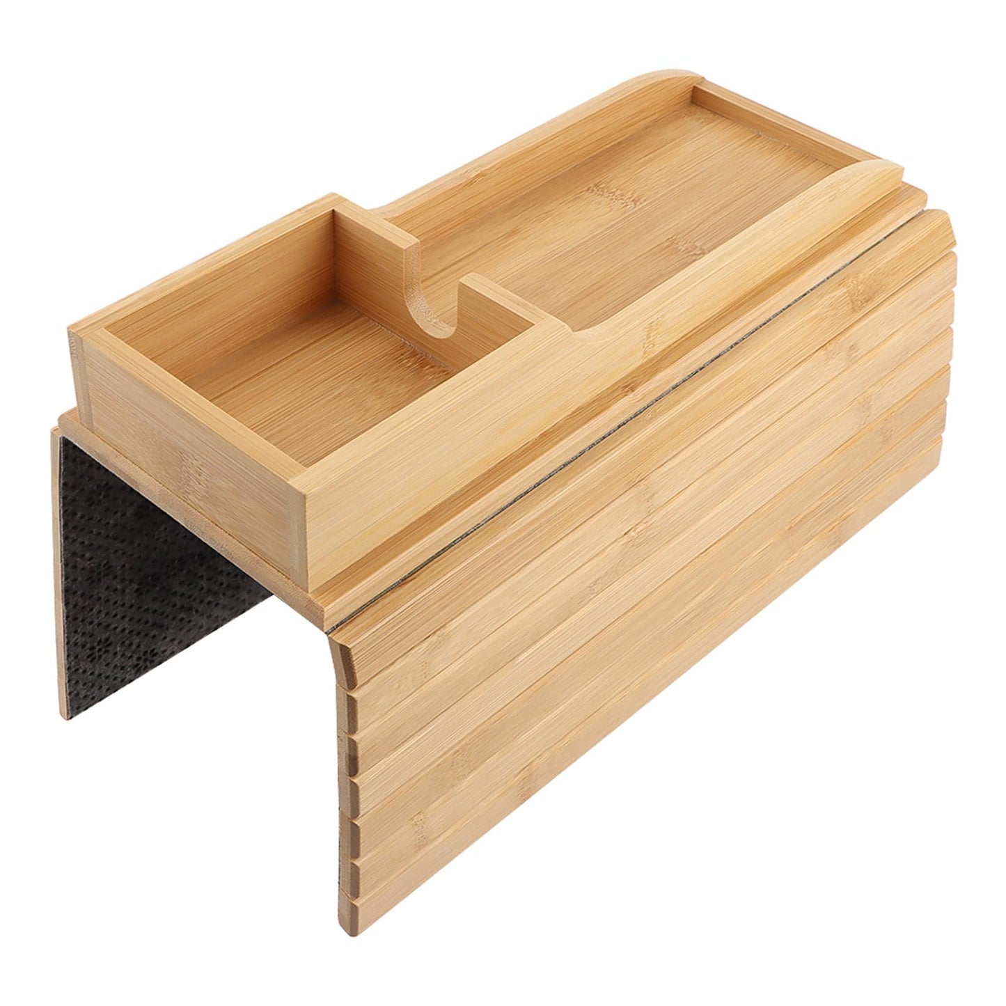 Bamboo Sofa Armrest Tray With Cup Holder, Anti-Slip Foldable Table for Drinks, Cellphone, Remote Control