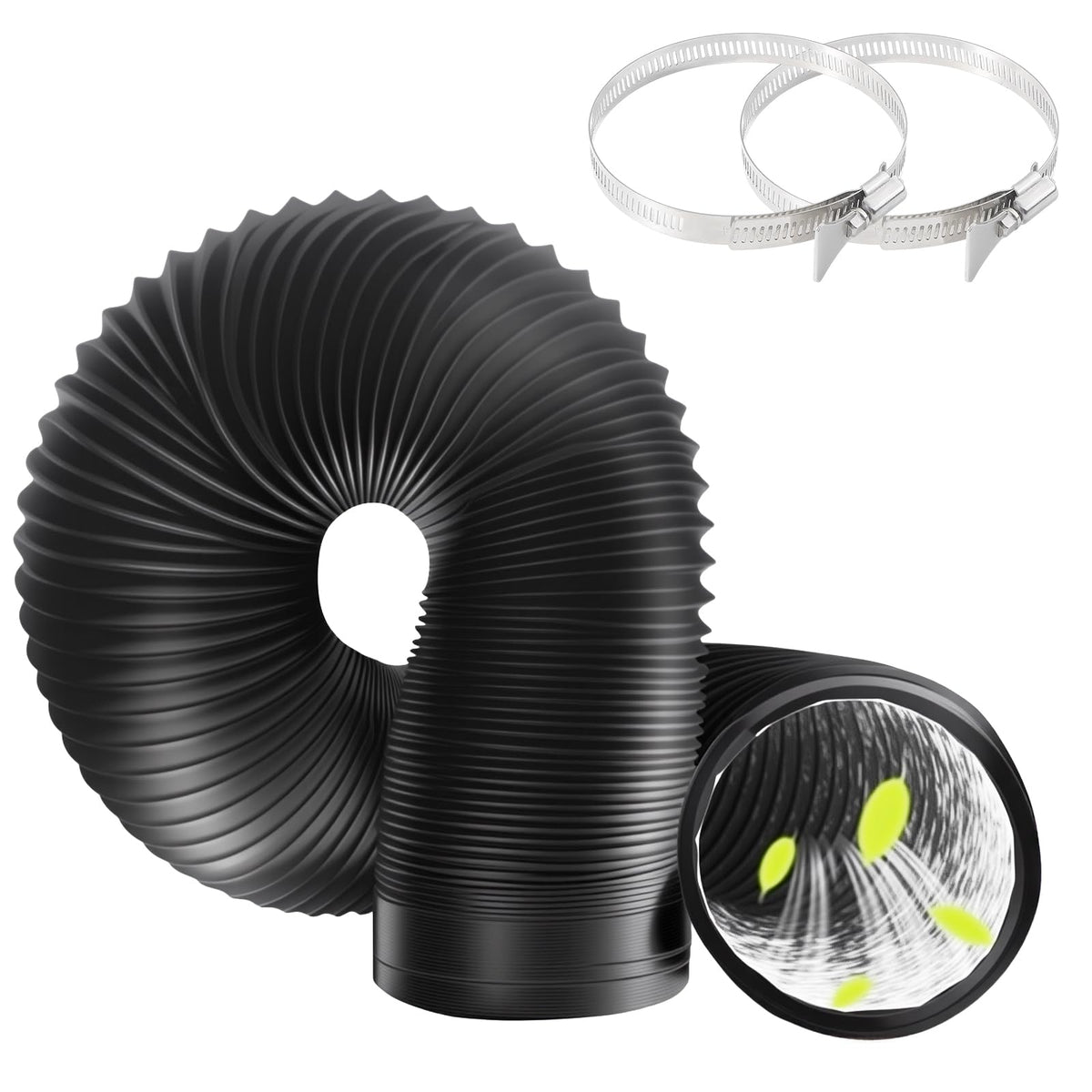 Tumble Dryer Vent Hose 4Inch 10FT (3m) Long Flexible Aluminum Air Ducting 100mm PVC Black Air Duct Pipe with 2 Clamps for Tumble Drier, Air