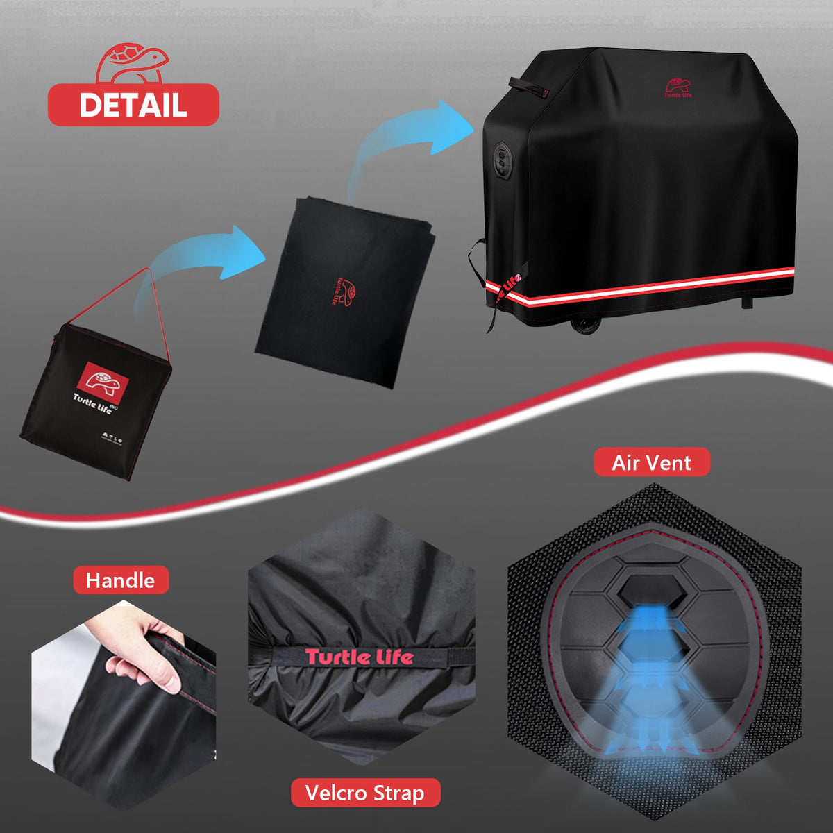 Turtle-Life BBQ Grill Cover,64 Inch Heavy Duty Waterproof Barbecue Gas Grill Covers for Weber Genesis Char-Broil Brinkmann, No Fading Away Within 2