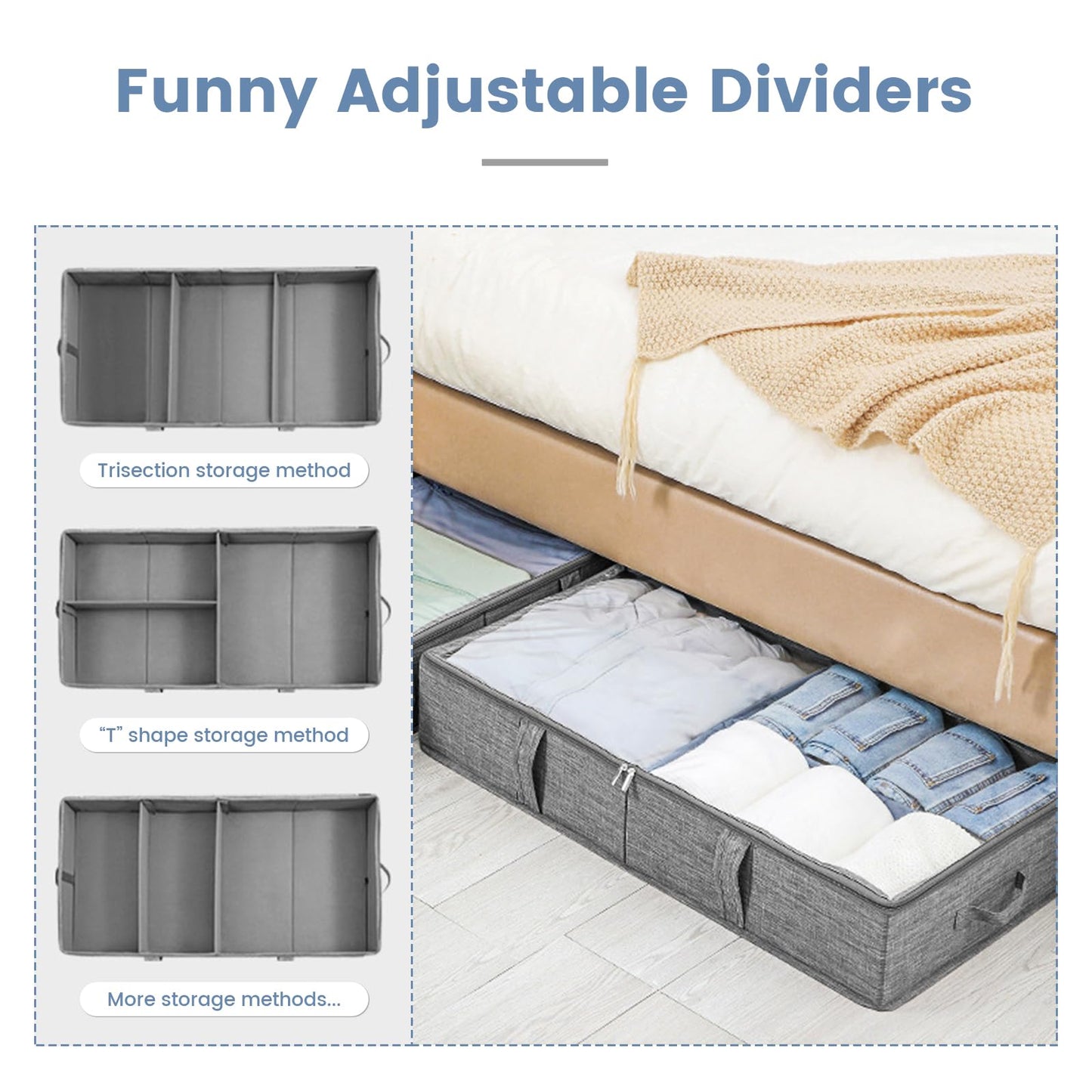 WOVTE Under bed Storage Box with Lids 2Pcs 50L Large Under Bed Storage