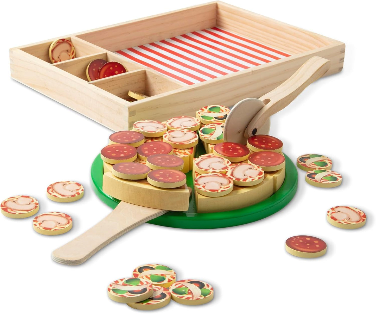 Melissa & Doug Wooden Pizza Play Set, Used- very good, missing 1 mushroom topper