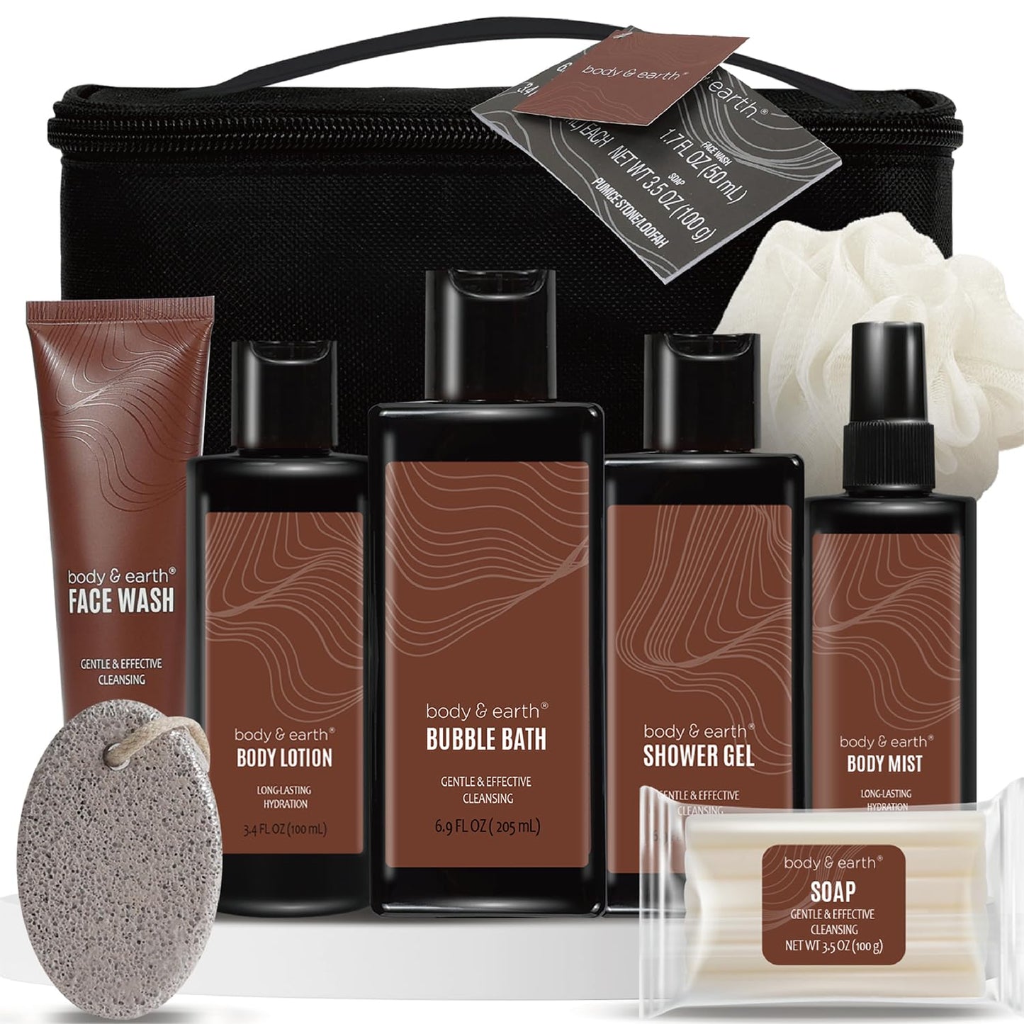 Bath and Body Gift Baskets for Men Body & Earth Sandalwood Mens Bath Set with Body Lotion, Face Wash, Shower Gel, Bubble Bath, Loofah & More, Gift Set