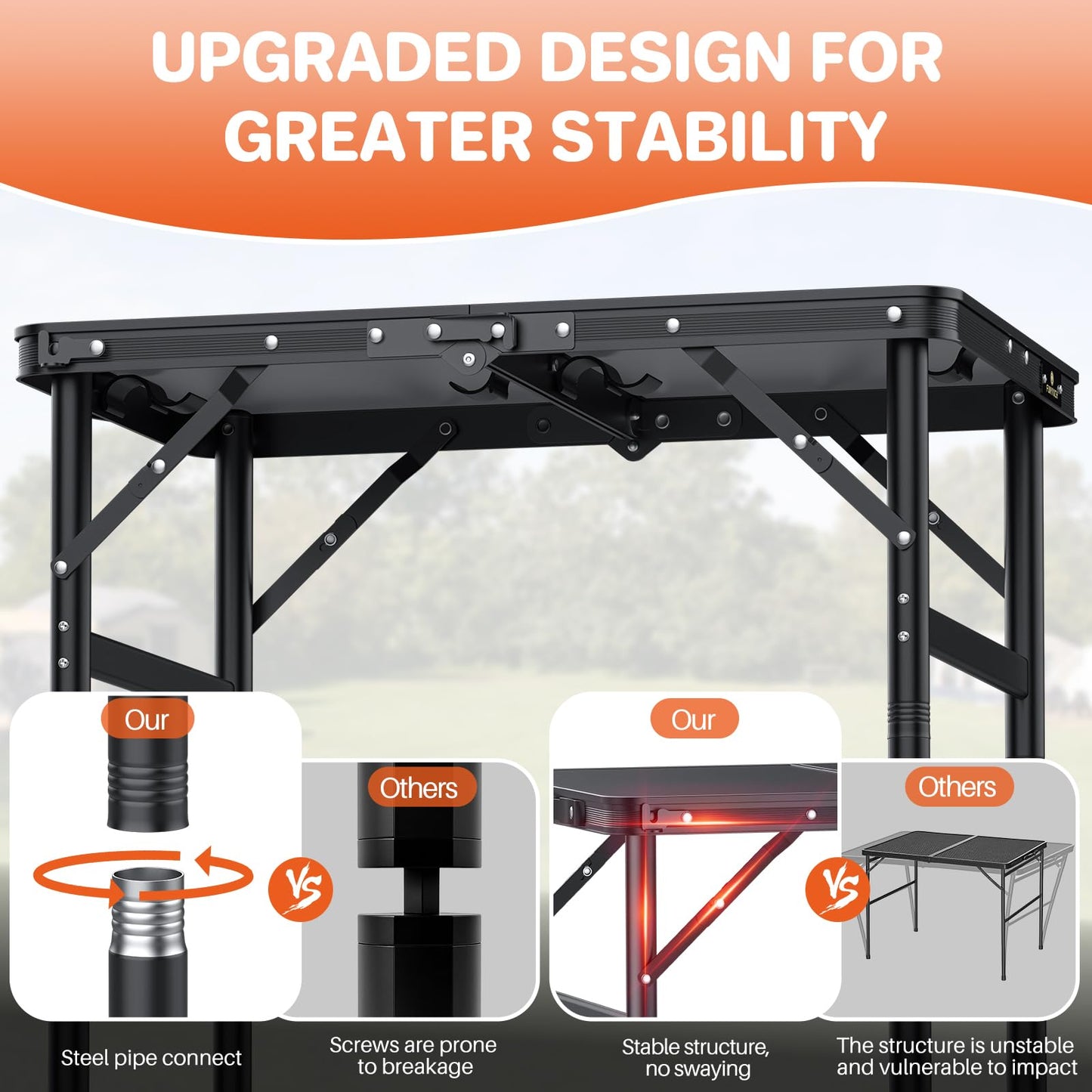FUNYKICH Small Folding Table 2ft (60x40 cm), Max 75cm Tall Camping Tables 3 Height Adjustable