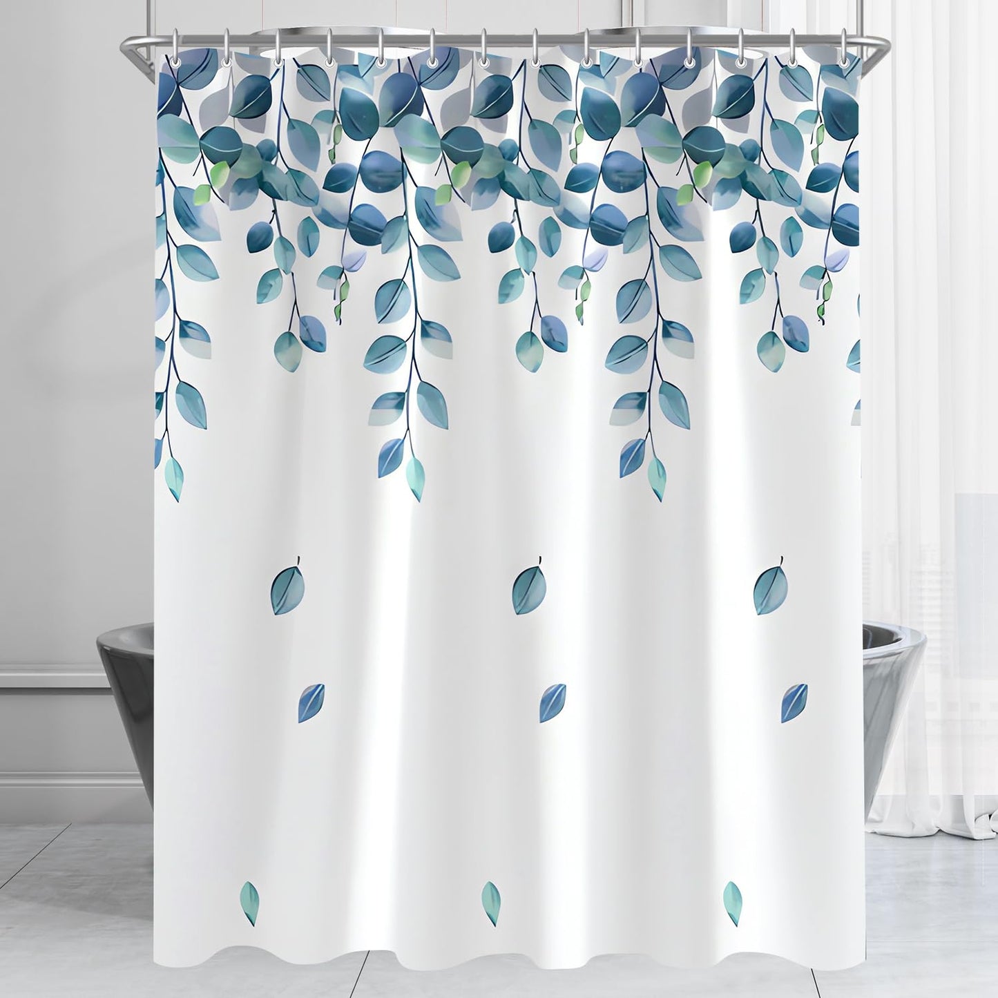 Lerores Shower Curtain 110x79 inch,Green Leaves Plant Mould and Mildew Resistant,Waterproof,Washable Polyester Fabric Bath Curtains with Weight