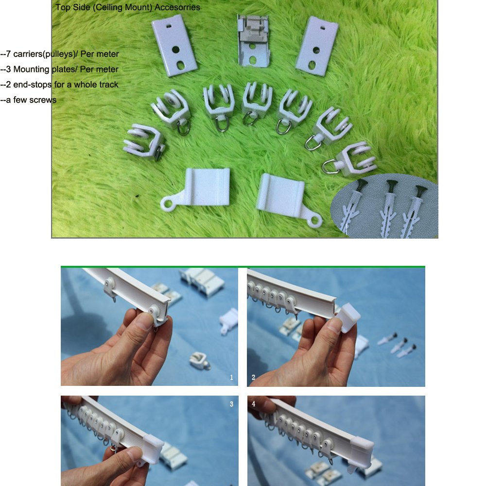 Bendable Plastic Metal Alloy Rod Flexible Window Curtain Track Poles Ceiling Mounting (100cm Ceiling Mount)