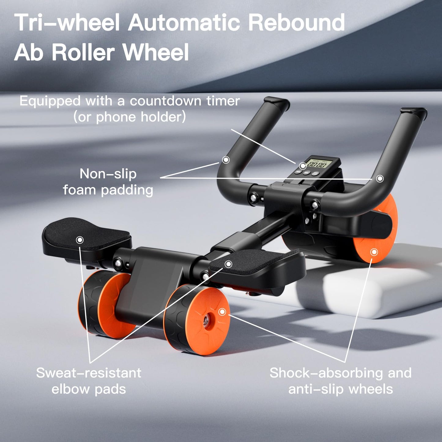 Bnlei Ab Roller Elbow Support with Mat and Timer, Automatic Rebound Abdominal Wheel Roller, Abs Roller Wheel Workout Stomach Exercise Equipment for