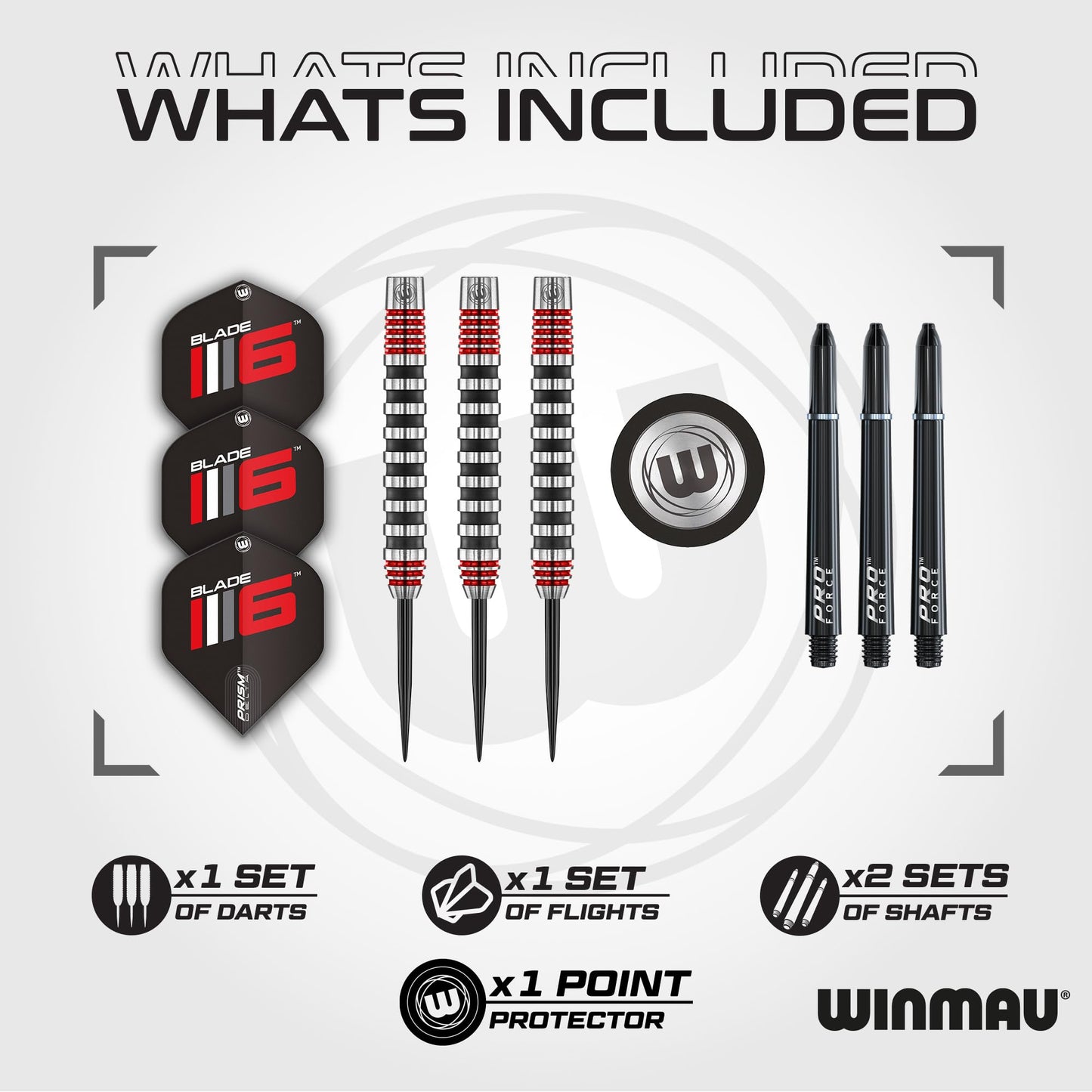 WINMAU Advance 500 Series Tungsten Red 26 Gram Steeltip Darts Set with Flights and Shafts (Stems)