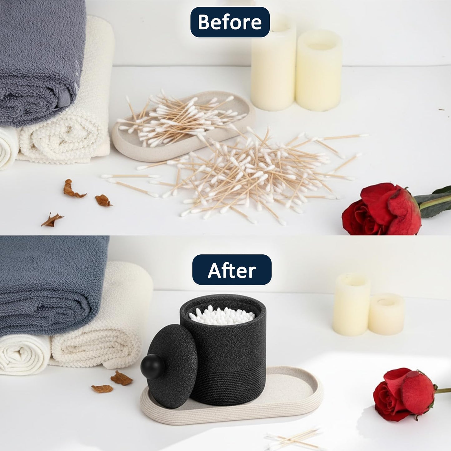 Blissilk Cotton Pad Holder with Lid, Durable Resin Cotton Bud Holder Bathroom Jar Canister for Cotton Swabs, Floss Swabs