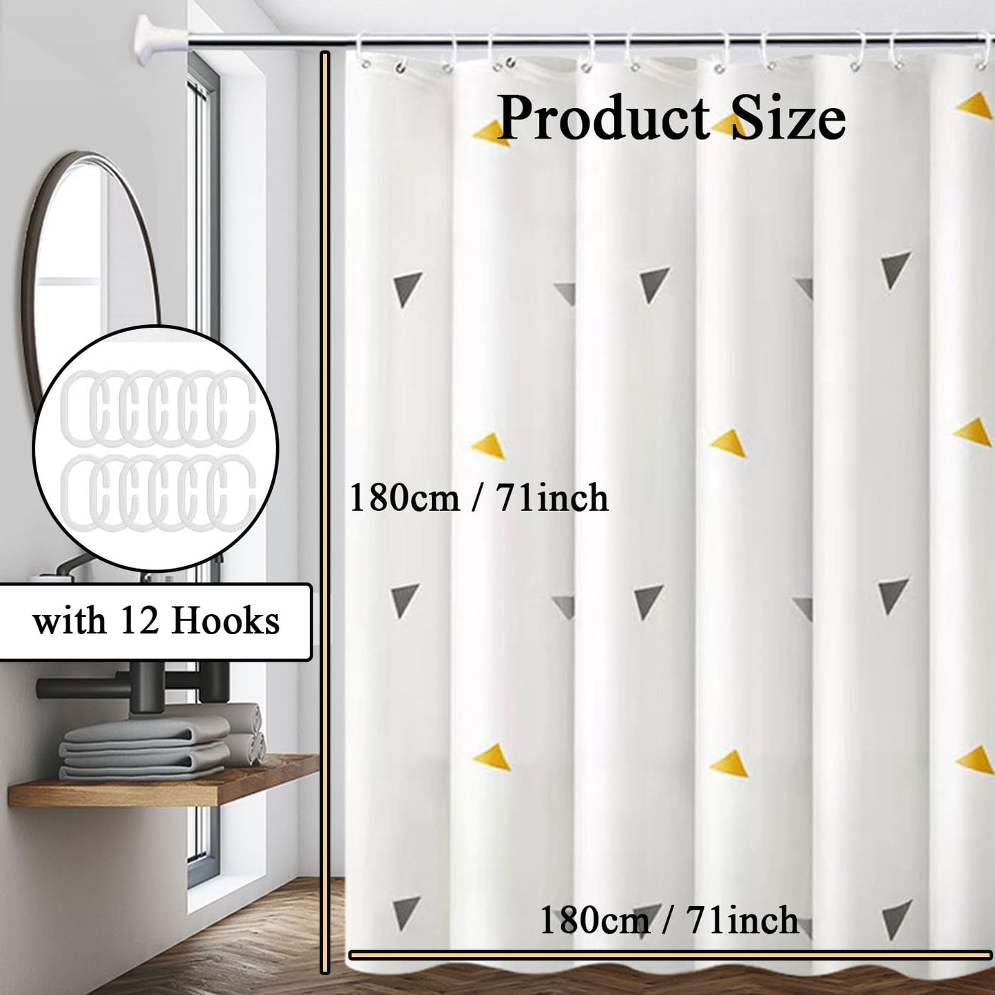hzkais Shower Curtain, Mould Proof and Mildew Resistant Washable Bathroom Curtains, Shower Curtain for Bathroom, Bath Curtains with Hooks