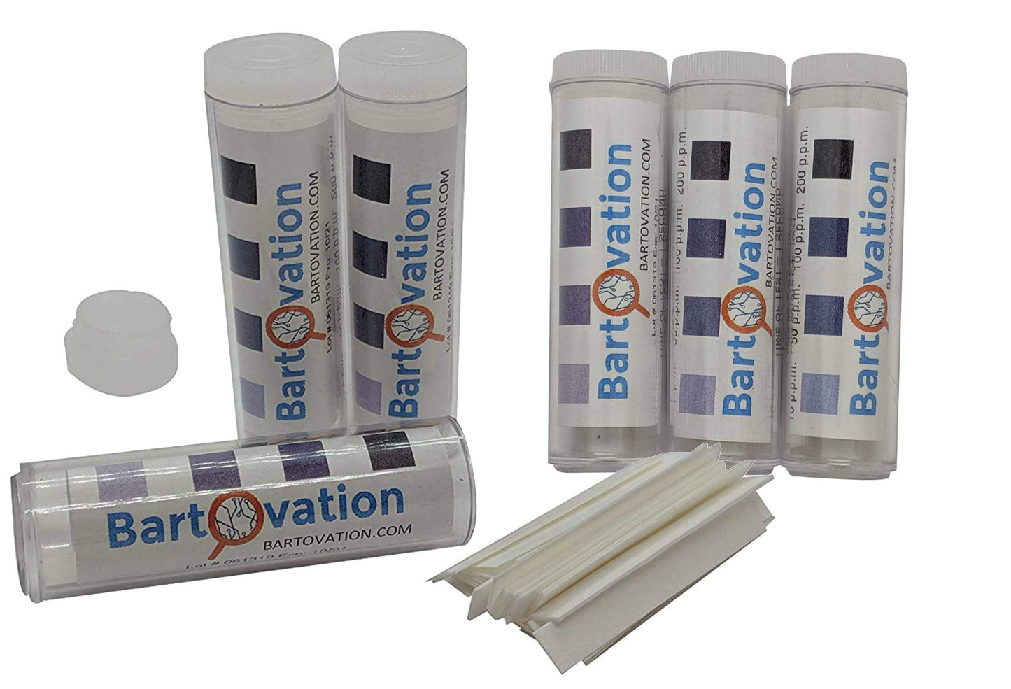 Six Pack Restaurant Sanitizer Chlorine Test Paper, 10-200 ppm [6 Vials of 100 Paper Strips]