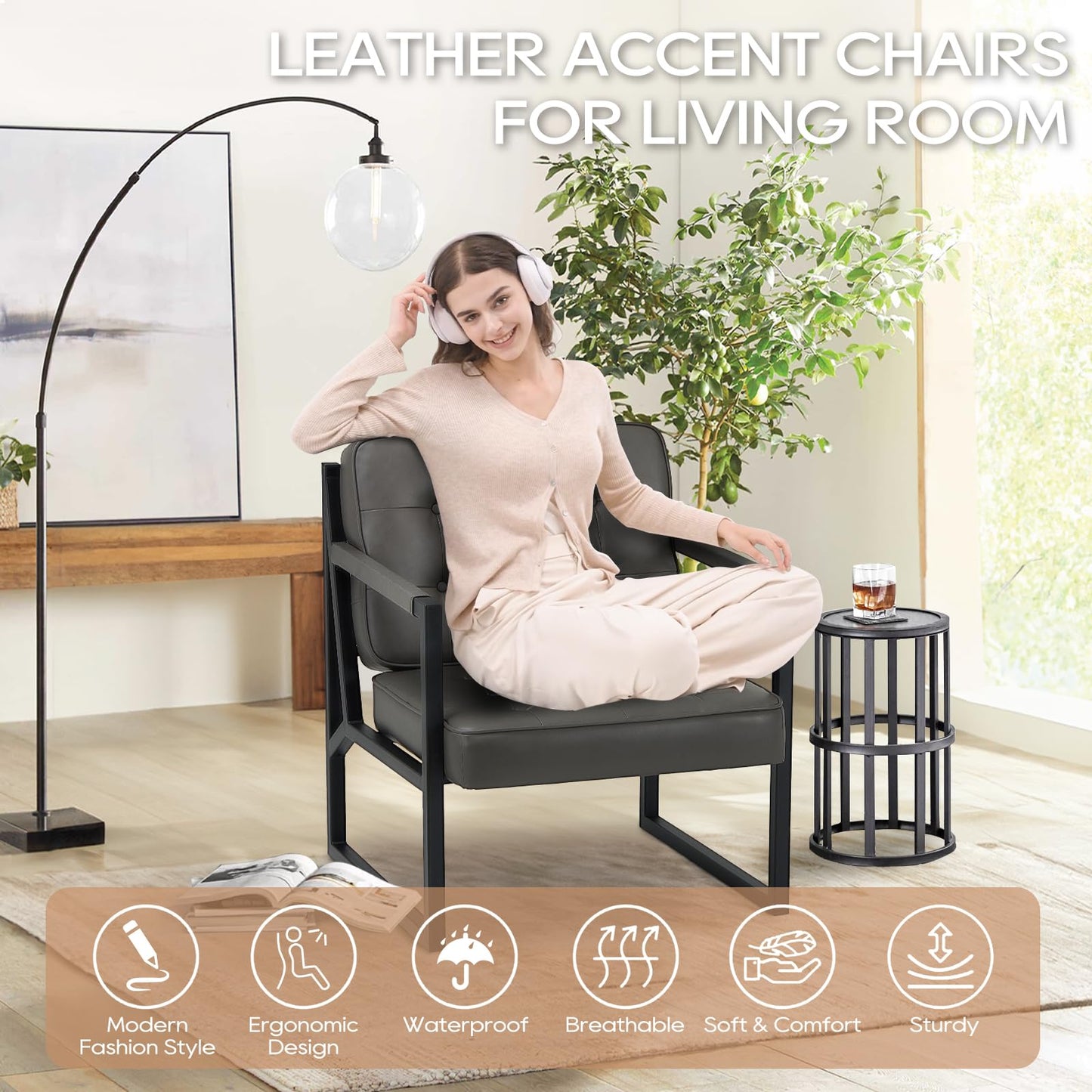 COLAMY Mid Century Modern Accent Chair Set of 1, Comfy Living Room Armchair with Metal Legs