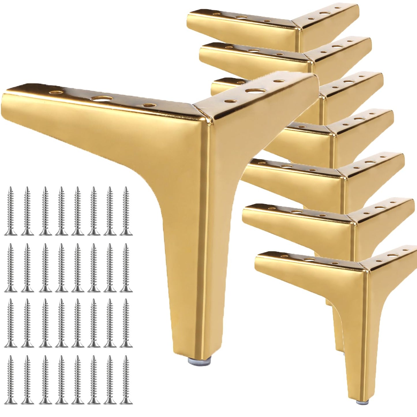 LOLYSIC 8 Pcs Metal Furniture Legs, 13cm 5? Heavy Duty Sofa Legs, Gold Metal Legs for Furniture, Triangle DIY Cabinet Legs Sofa Table Feet, Include