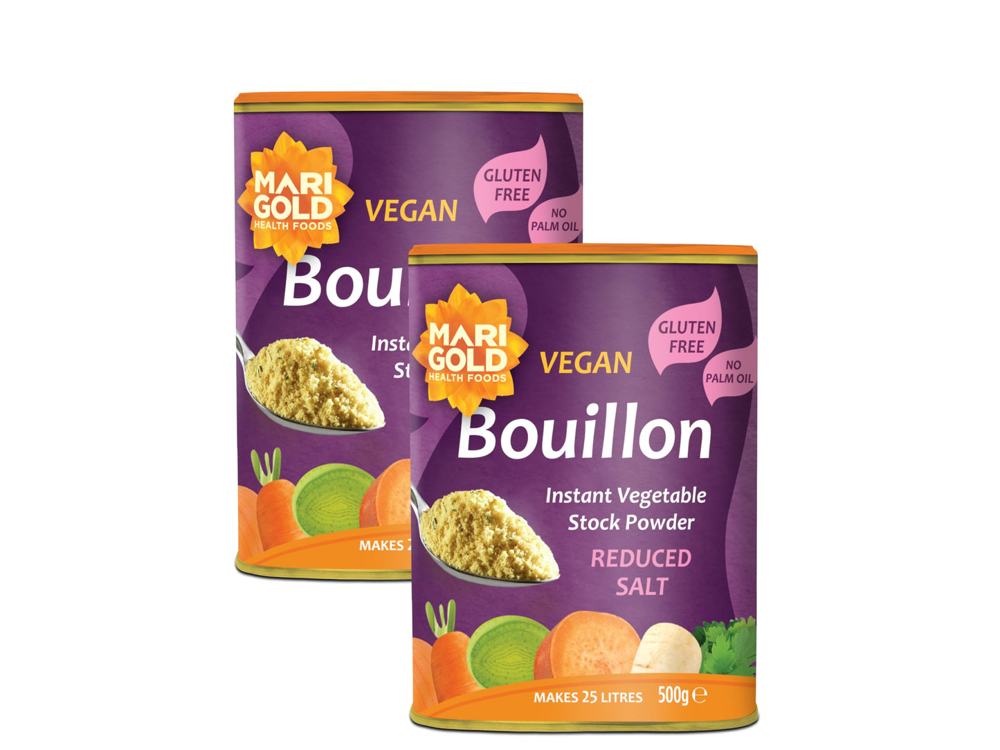 Marigold Reduced Salt Vegetable Bouillon Powder, 500g (Pack of 2) ? Instant Vegan Stock Powder, 37% Less Salt, Natural Ingredients, Gluten-Free ?