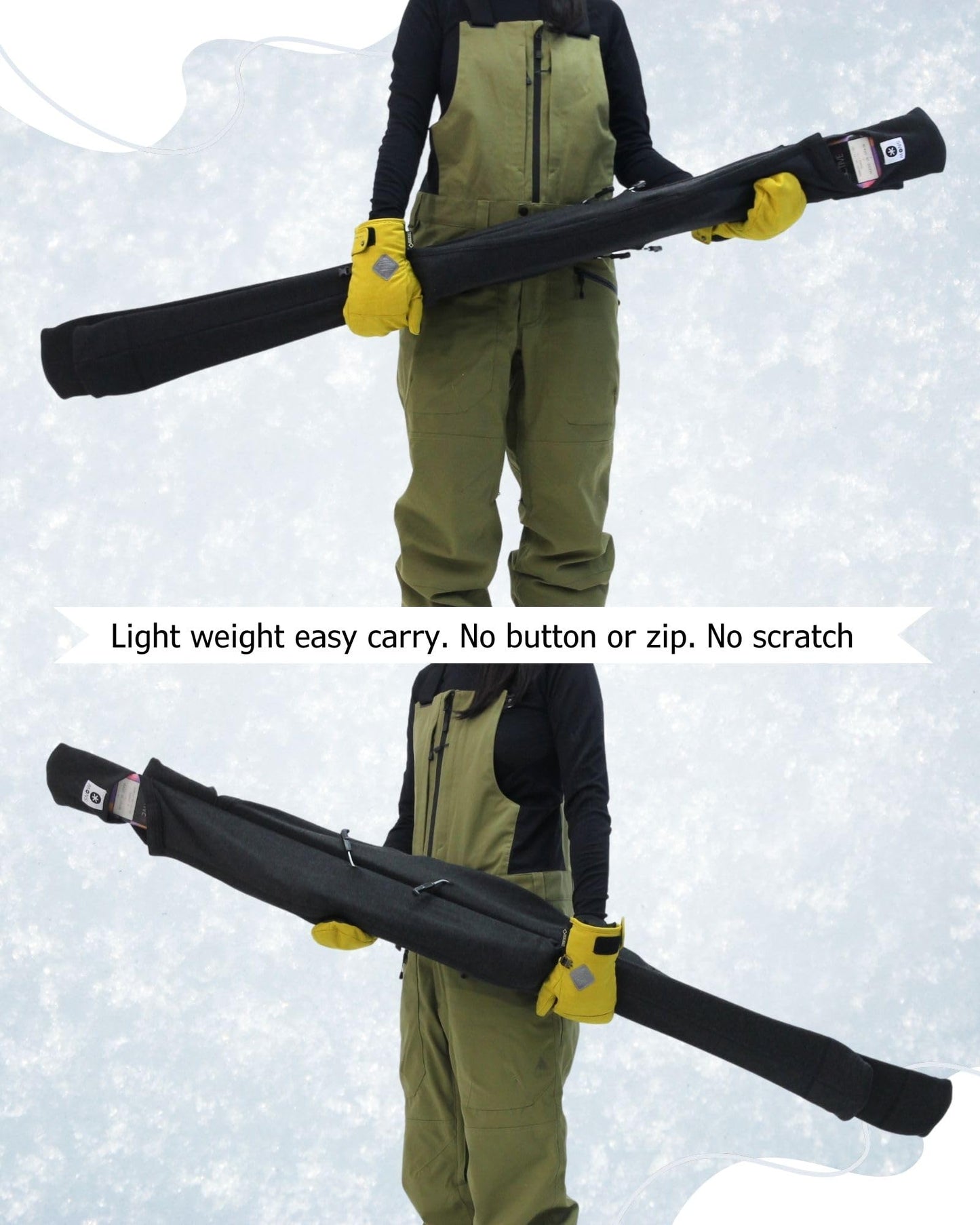 MONS Snow Skis Protection Fabric Soft Sleeve Cover Wide Open Easy Pack (L)