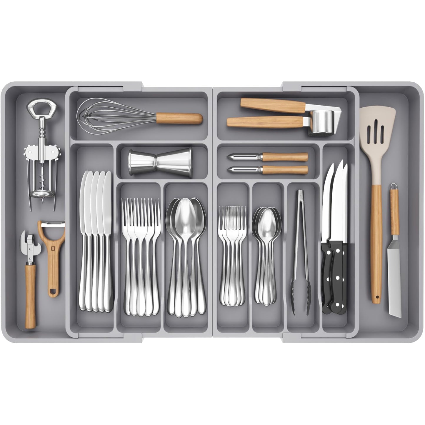 Lifewit Extra Large Cutlery Drawer Organiser, Expandable to 36 Inches Utensil Tray for Kitchen, Adjustable Silverware and Flatware Holder, Compact
