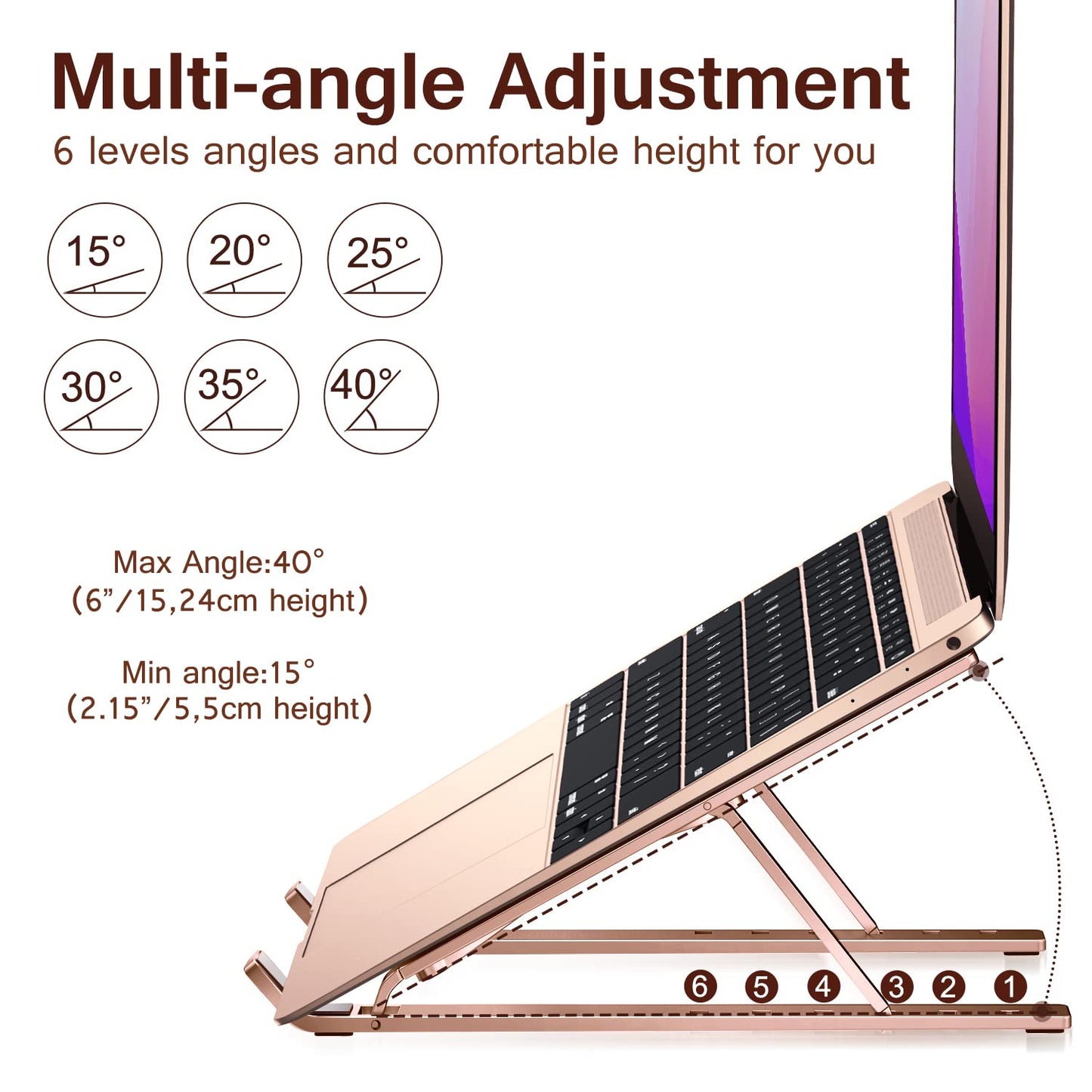 ivoler Laptop Stand, Adjustable Laptop Riser Aluminum Ergonomic Foldable Portable Tablet Holder Desk Laptop Holder, Notebook Stand for MacBook