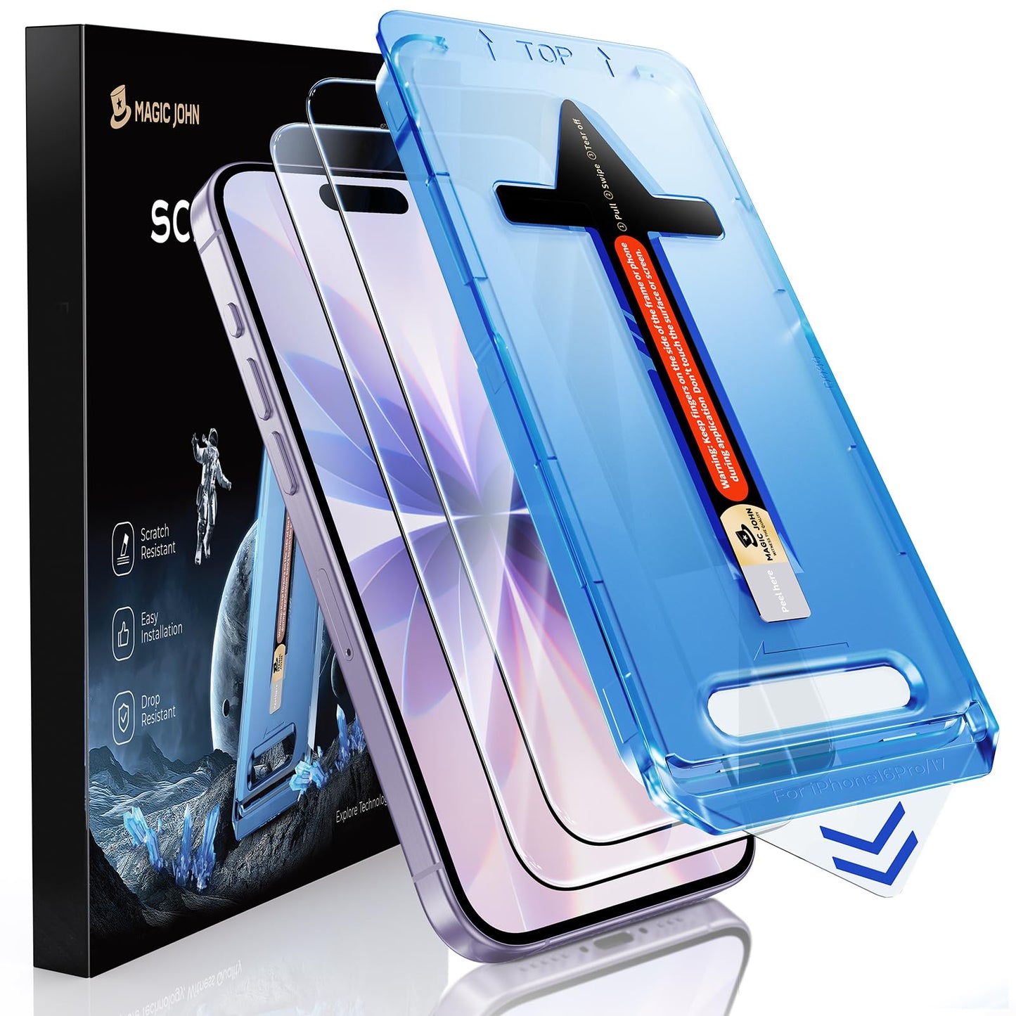 MAGIC JOHN 2 Pack for iPhone 17 Tempered Glass Screen Protector 6.3 inch, Auto Dust-Elimination Installation, Bubble Free, Dynamic Island Compatible,
