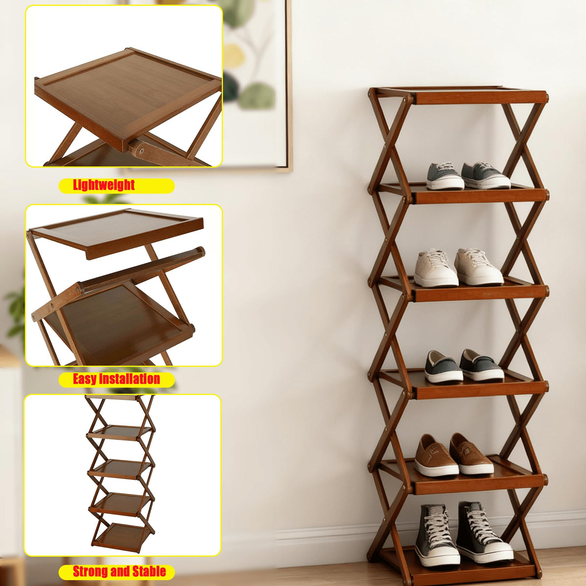 Simcat 3 Tier Shoe Rack Space Saving Natural Bamboo Organiser Easy Assembly