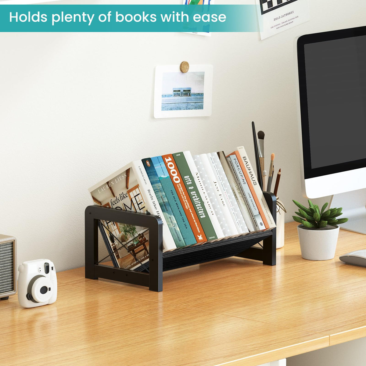 ELITEROO Desk Bookshelf, Small Book Shelf, Wooden Desktop Bookcase, Tilting Table Top Bookshelf for Home Office, for Book Display, Cookbook Storage