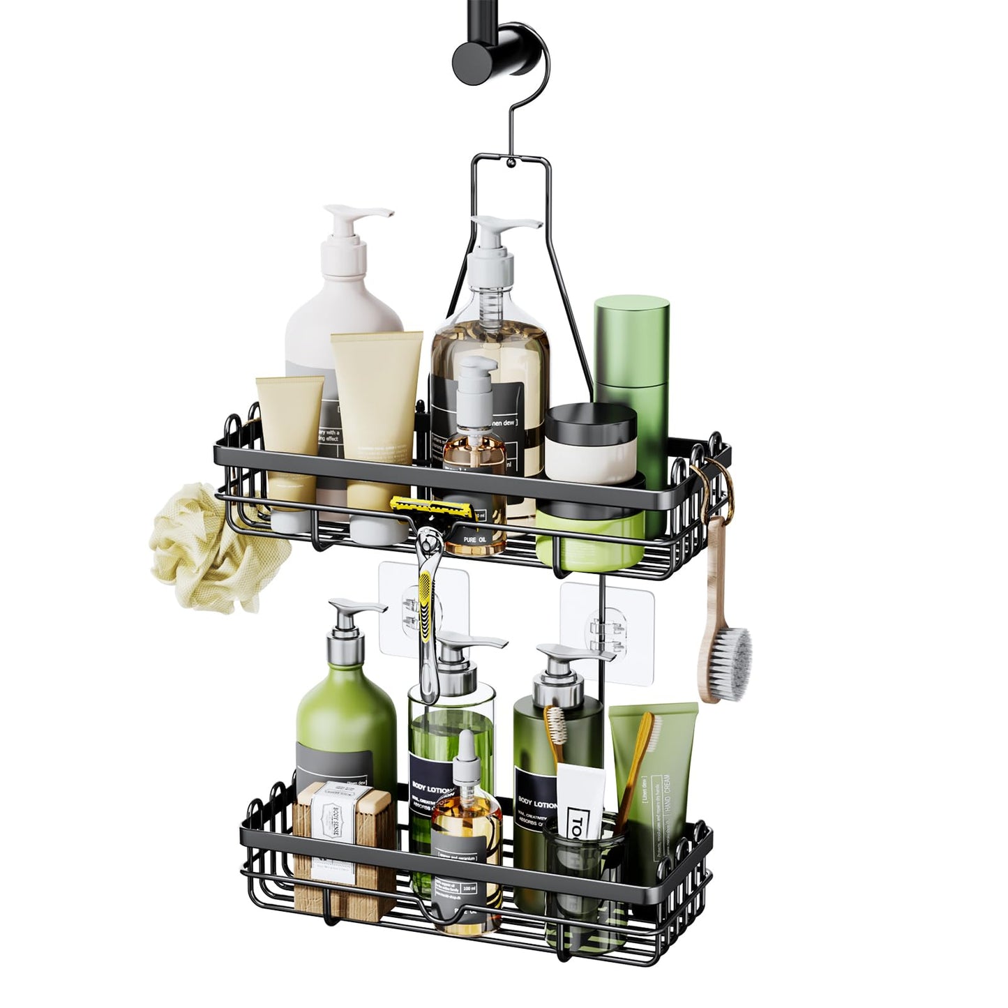 HapiRm Shower Caddy Hanging - No Drilling Stainless Steel Bathroom Organiser, 2 Tier Shower Shampoo Holder, Rust-resistant Shelf Storage for Bathroom