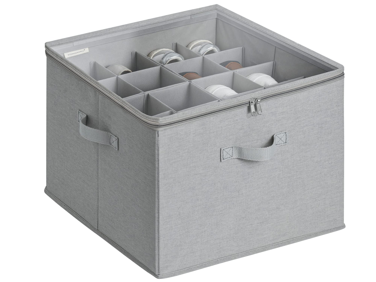 StorageWorks Shoe Organizer for Closet, Fabric Shoe Storage Bins with Clear Cover, Adjustable Dividers for Shoe Storage, Grey, Shoe Cube Organizer