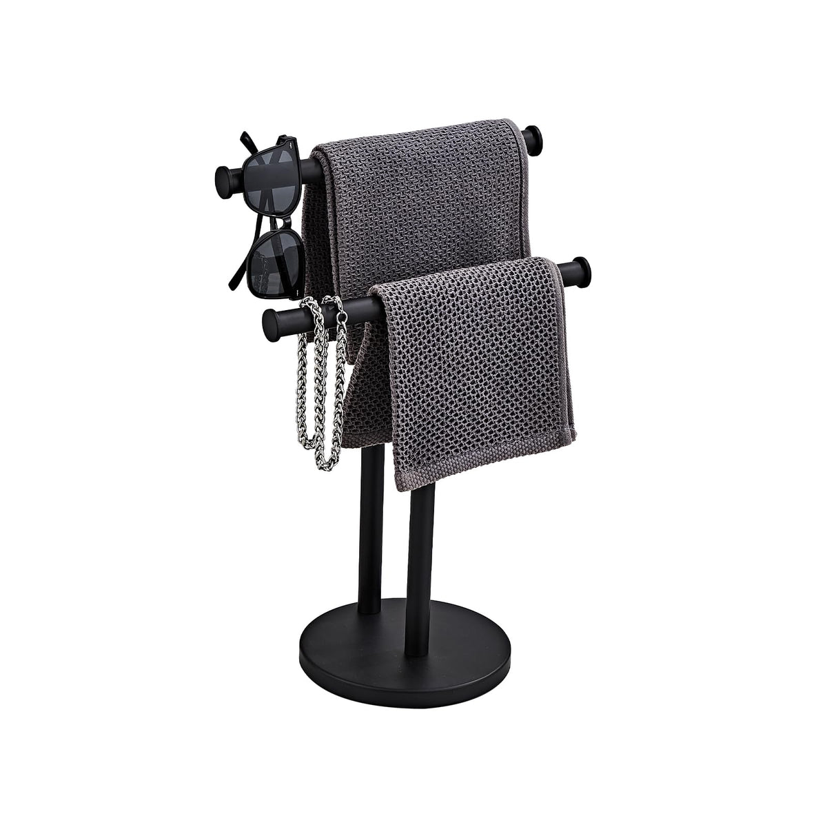 Hand Tower Holder Stand,Floor Standing T-Shaped Double-Layer Towel SUS304 Stainless Steel Bathroom Vanity Countertop,Matte Blak YIGUANXIN