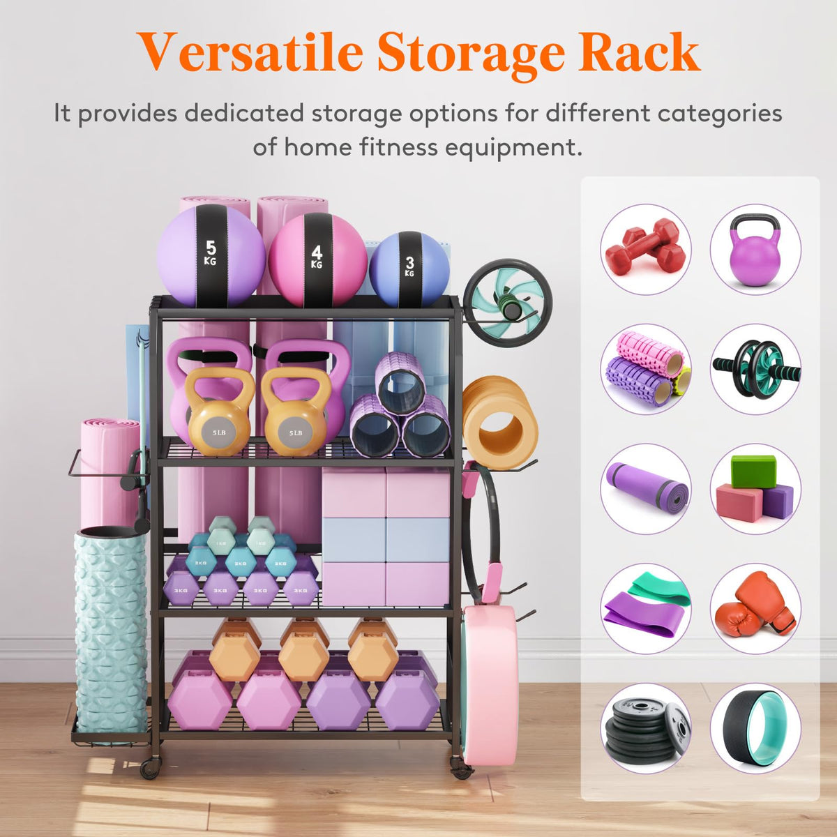 Lifewit Yoga Mat Holder, Home Gym Storage For Yoga Equipments,Fitness Equipments Organizer for Dumbbell, Kettlebell, Yoga Block, Foam Roller,Pilates