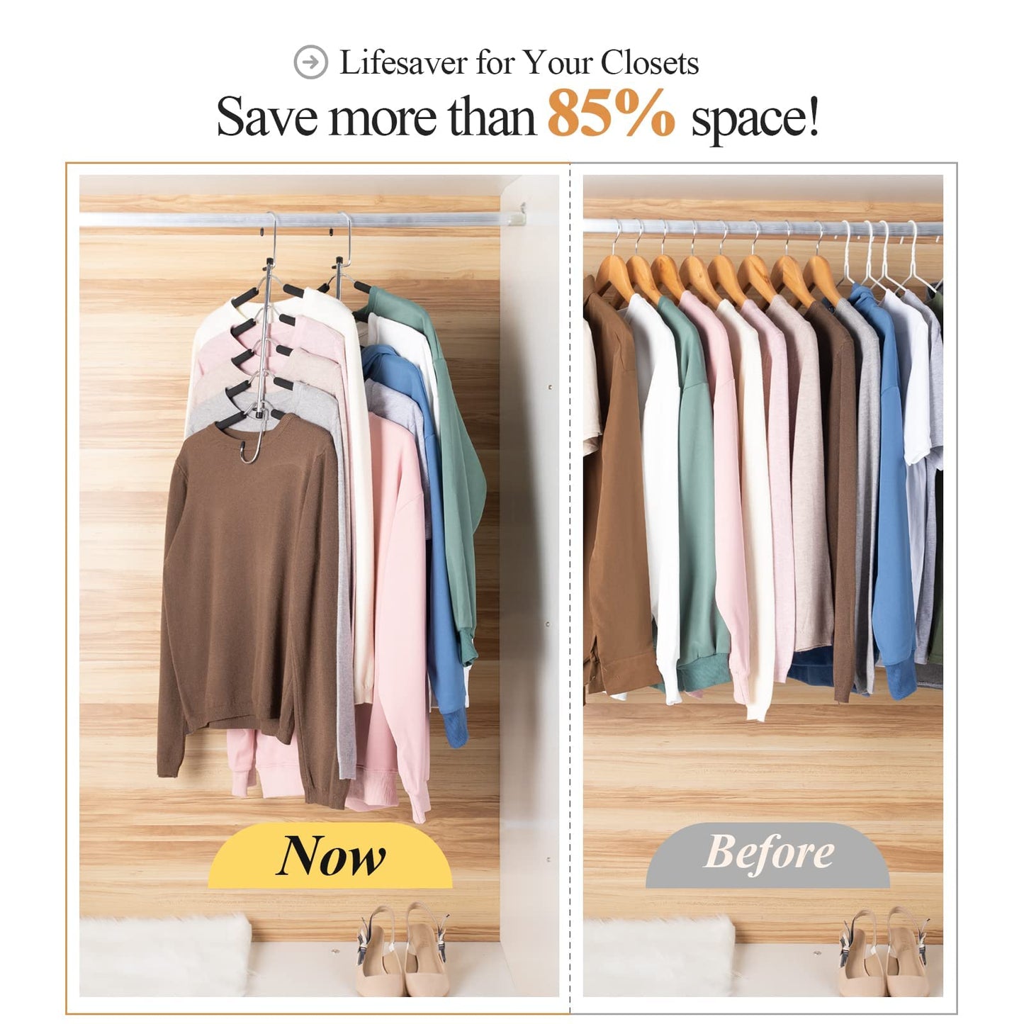 Shirt Hangers Space Saving, Non Slip 5 in 1 Coat Hangers, Black, 2Pack