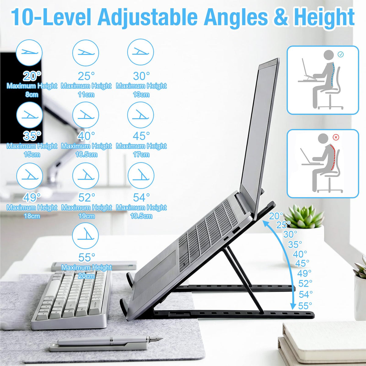 Marte Vanci Laptop Stand for Desk, Portable Computer Riser with 10 Adjustable Levels